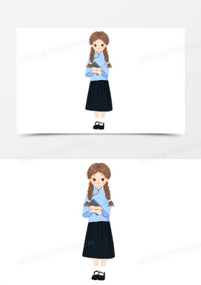 卡通手绘穿民国校服的女学生元素