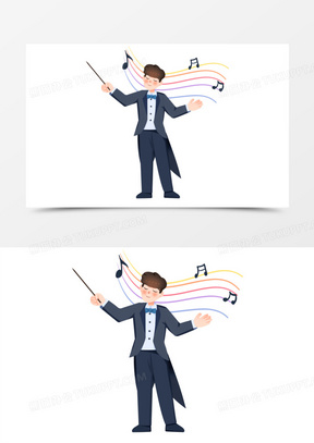 手绘卡通指挥家免抠素材