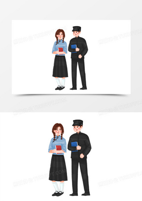 手绘卡通民国青年插画元素