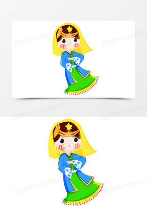 卡通手绘q版东乡族女孩元素