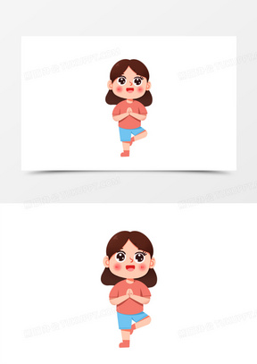 手绘卡通女孩跳健身操锻炼身体免抠素材