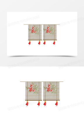手绘卡通古典中式竹帘素材