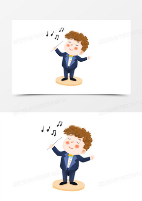 手绘卡通儿童少年音乐指挥免抠元素