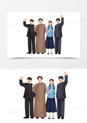 手绘插画风民国时期爱国青年元素