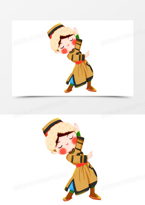 卡通手绘q版鄂伦春族女孩元素