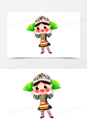 卡通手绘q版哈尼族女孩元素