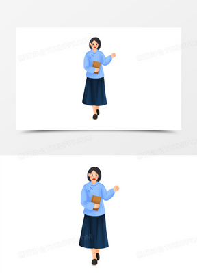 手绘插画风民国女学生元素