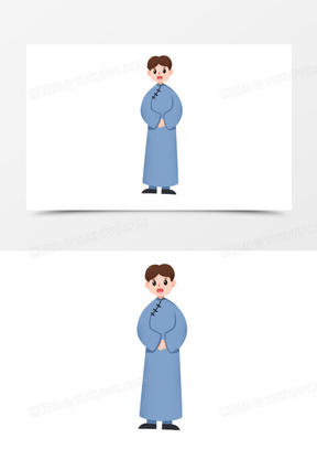 手绘男孩穿民国服装免抠元素