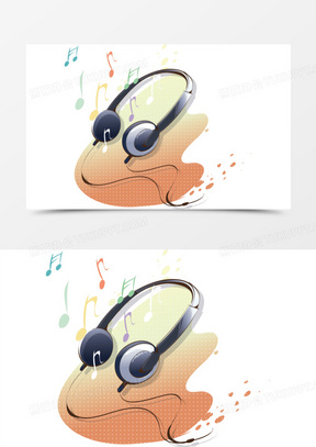 手绘可爱卡通漫画耳机音符