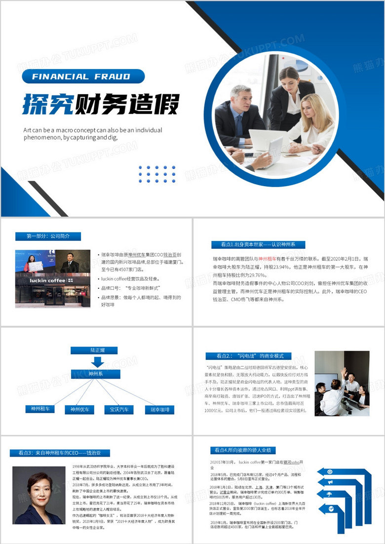 蓝色简约风探析财务造假PPT模板
