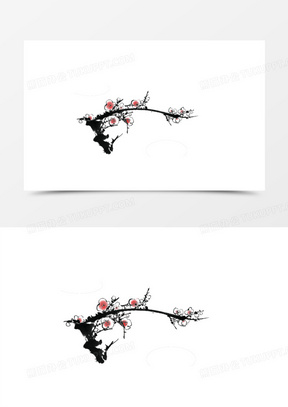 水墨古风树枝梅花粉红