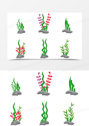 手绘海藻海草卡片矢量图