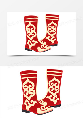 手绘卡通蒙古族女靴素材