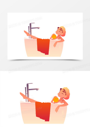 卡通矢量女孩浴缸泡澡素材