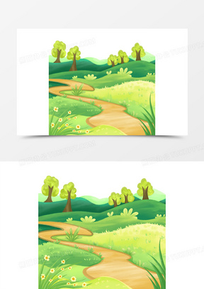 手绘插画风乡村小路道路素材390手绘卡通白天鹅免抠元素142