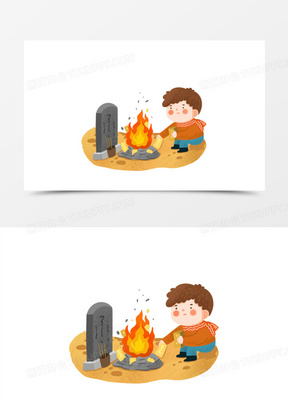 卡通手绘免抠小男孩祭拜祖先素材