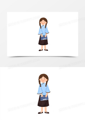 卡通手绘免抠穿民国校服的女孩元素