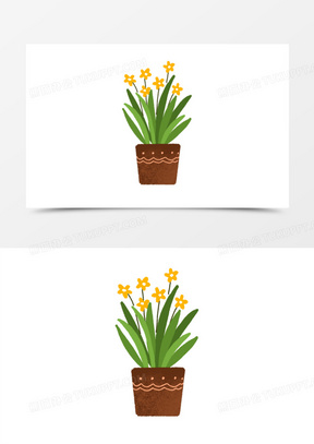 卡通手绘免抠黄花盆栽素材
