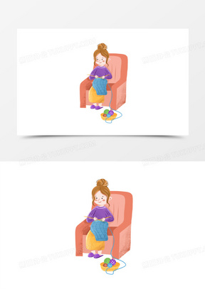 卡通手绘妈妈织毛衣免抠素材