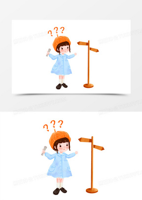 卡通手绘小女孩迷路元素