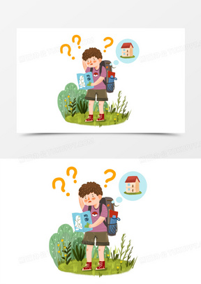 手绘卡通迷路的人插画免抠元素