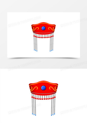 手绘蒙古族女士帽子免抠素材