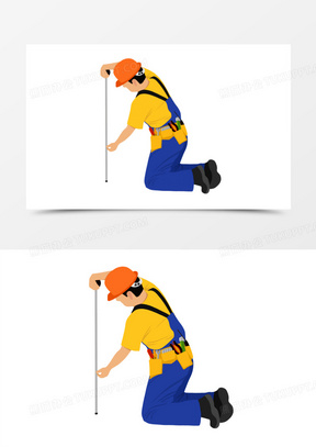 手绘卡通装修工人测量素材