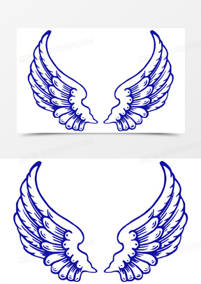 蓝色天使的翅膀手绘