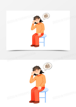 手绘卡通愁眉苦脸的女孩免抠素材