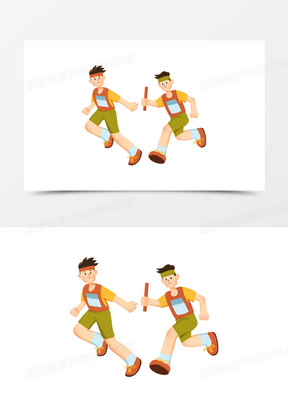 手绘卡通运动会接力赛素材