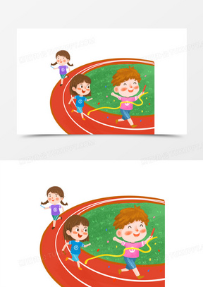 手绘儿童形象接力赛画免抠元素