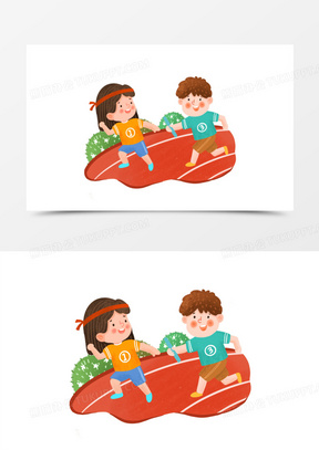 手绘通儿童接力赛画免抠元素