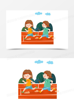 卡通运动会接力赛素材360手绘通儿童形象接力赛画免抠元素300矢量羽毛