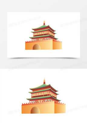 手绘陕西西安电视塔免抠素材1504手绘国潮风西安旅游景点大雁塔元素