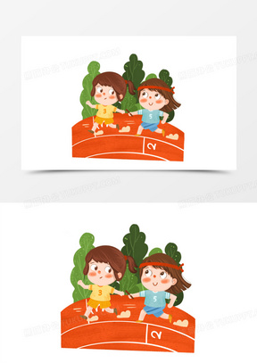 手绘通儿童接力交接棒跑步场景免抠元素