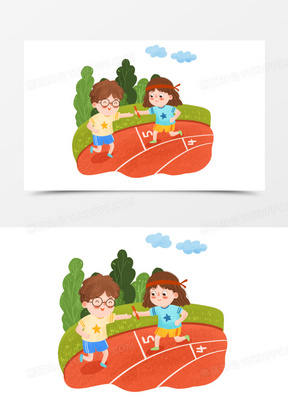 手绘通儿童形象接力赛画免抠元素