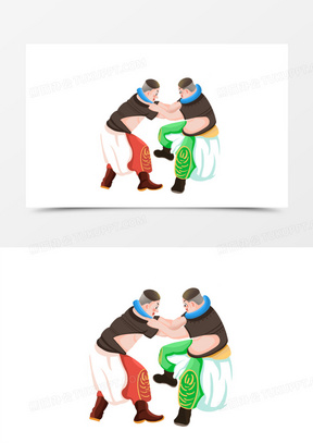 手绘卡通蒙古男子摔跤比赛元素