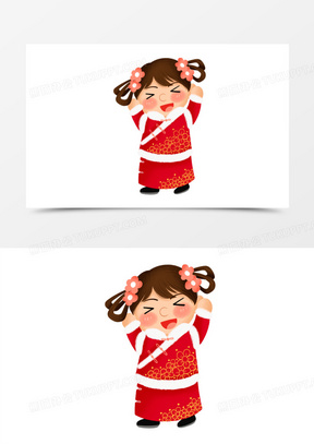 手绘插画风新年小女孩穿新衣元素