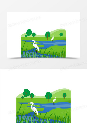手绘卡通湿地风景免抠元素
