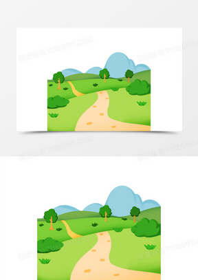 手绘卡通乡间小路免抠元素