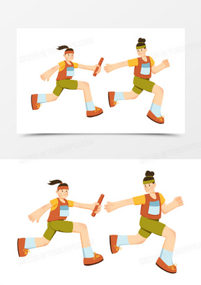 卡通手绘校运会接力赛跑步场景素材