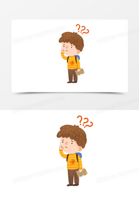 卡通手绘男孩疑惑思考问题免抠元素