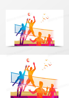 比赛炫彩剪影体育运动背景100排球剪影524几何渐变剪影排球主题海报