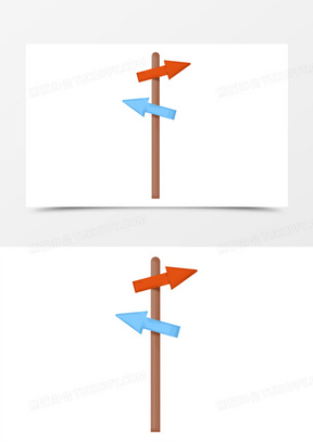 手绘卡通红蓝路牌指向矢量免抠素材