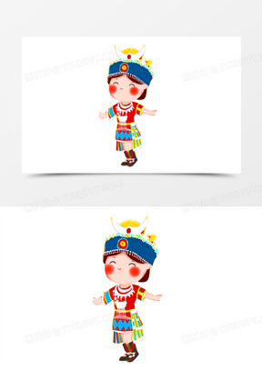 卡通手绘创意q版苗族女孩元素