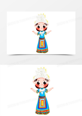 卡通手绘q版水族女孩元素