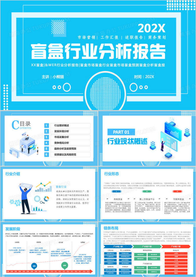蓝色简约风盲盒行业分析报告PPT模板