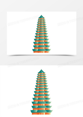 手绘矢量福州乌塔建筑素材