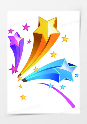 三个不同颜色拉长的五角星