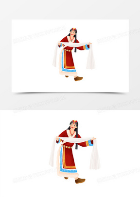 手绘插画风献哈达免抠元素